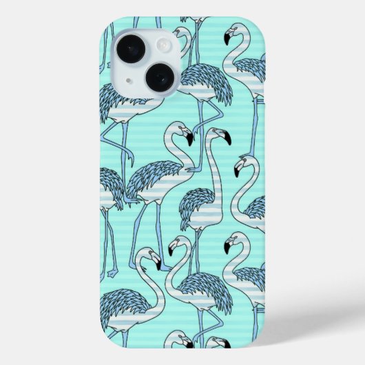 Quirky Striped Turquoise Flamingos Pattern Case-Mate iPhone Case (Achterkant)
