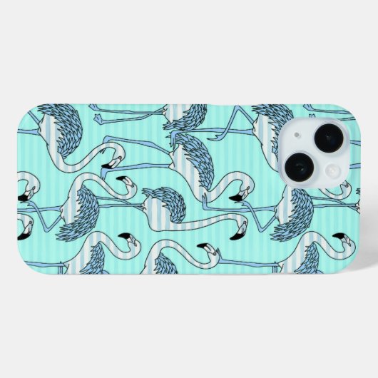 Quirky Striped Turquoise Flamingos Pattern Case-Mate iPhone Case (Achterkant (horizontaal))