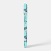Quirky Striped Turquoise Flamingos Pattern iPhone 15 Case (Linkerkant)