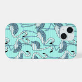 Quirky Striped Turquoise Flamingos Pattern iPhone 15 Case (Achterkant horizontaal)