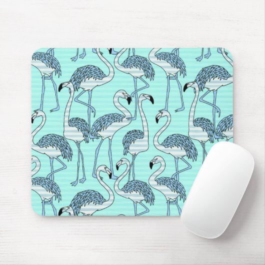 Quirky Striped Turquoise Flamingos Pattern Muismat (Met muis)