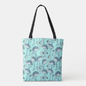 Quirky Striped Turquoise Flamingos Pattern Tote Bag (Achterkant)