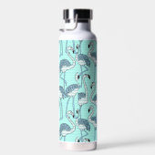 Quirky Striped Turquoise Flamingos Pattern Waterfles (Rechts)