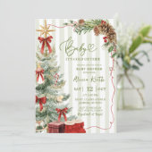 Quirky Stripes Christmas Baby Shower Kaart (Staand voorkant)