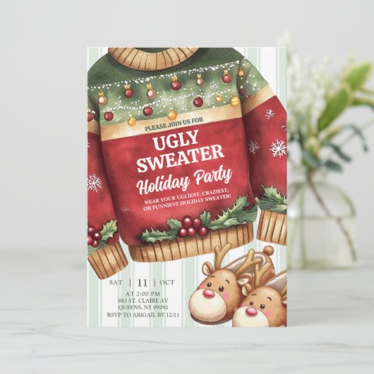 Quirky Stripes Ugly Christmas Sweater Kaart (Staand voorkant)