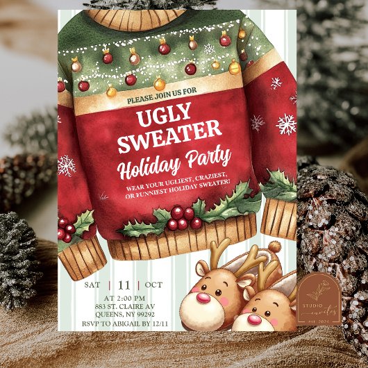 Quirky Stripes Ugly Christmas Sweater Kaart