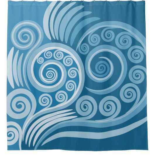 Quirky Summer Blue Curly Swirls Showgordijn Douchegordijn (Voorkant)