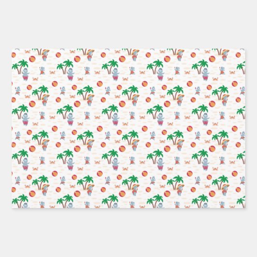 Quirky Summer Hippo Beach Surf Theme Inpakpapier Vel (Voorkant 3)