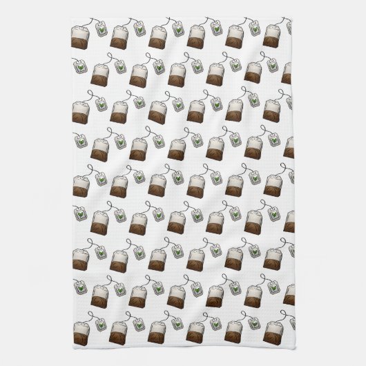 Quirky Tea Bag Pattern on White Theedoek (Verticaal)