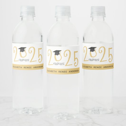 Quirky Text 2023 Afstuderen in Gold Waterfles Etiket (Flessen)