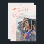 Quirky Thank You Stars Peach Graduate Photo Aankondiging<br><div class="desc">Quirky and whimsical graduation announcement photo card featuring a curved photo on the front and 1 on the back. The text says "Thank You" with hand drawn stars and a graduation cap. Add the graduate's name,  information,  and message to personalize this card. Peach background.</div>