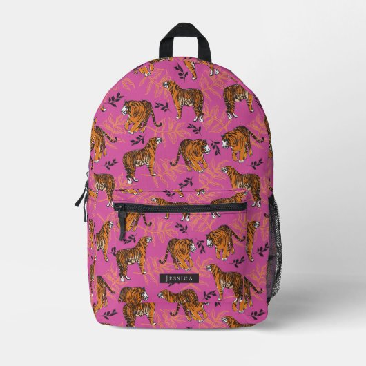 Quirky Tiger Pattern op Bright Roze Bedrukte Rugzak (Voorkant)