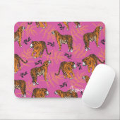 Quirky Tiger Pattern op Bright Roze Muismat (Met muis)