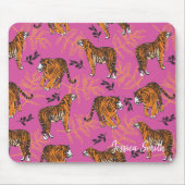 Quirky Tiger Pattern op Bright Roze Muismat (Voorkant)