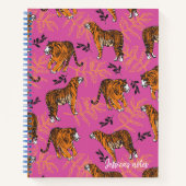 Quirky Tiger Pattern op Bright Roze Notitieboek (Voorkant)
