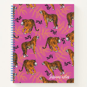 Quirky Tiger Pattern op Bright Roze Notitieboek