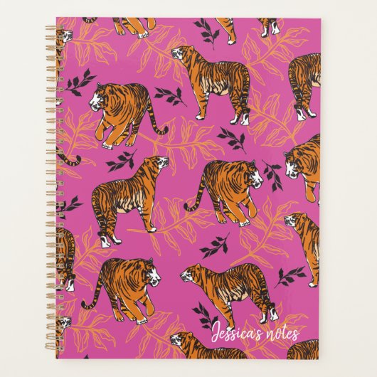 Quirky Tiger Pattern op Bright Roze Planner (Voorkant)