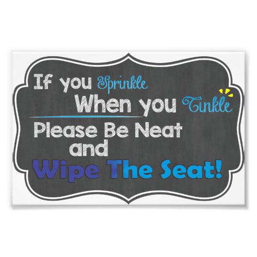 Quirky Toilet Rules Etiquette Chalkboard afdrukken Foto Afdruk (Voorkant)