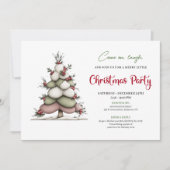 Quirky tree red green holiday party printable card kaart (Voorkant)