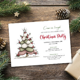 Quirky tree red green holiday party printable card kaart