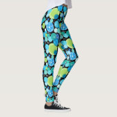 Quirky Turquoise Blauw Neon Groene Smaragd op Zwar Leggings (Rechts)