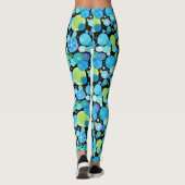 Quirky Turquoise Blauw Neon Groene Smaragd op Zwar Leggings (Achterkant)