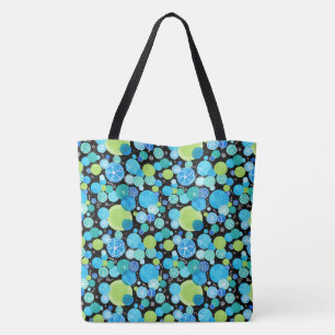 Quirky Turquoise Blauw Neon Groene Smaragd op Zwar Tote Bag