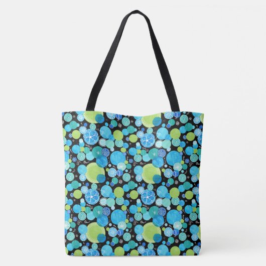 Quirky Turquoise Blauw Neon Groene Smaragd op Zwar Tote Bag (Achterkant)