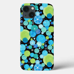 Quirky Turquoise Blue Neon Green Emerald Pattern iPhone 13 Hoesje