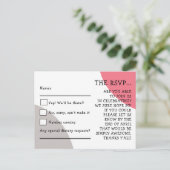 Quirky Typografie Roos Roze Grijs Bruiloft RSVP Briefkaart (Staand voorkant)