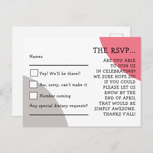 Quirky Typografie Roos Roze Grijs Bruiloft RSVP Briefkaart (Voorkant / Achterkant)