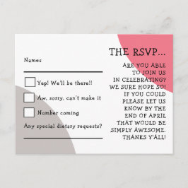 Quirky Typografie Roos Roze Grijs Bruiloft RSVP Briefkaart