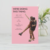 Quirky Unique Modern Minimalist Pink Photo Wedding Kaart (Staand voorkant)