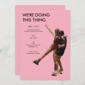 Quirky Unique Modern Minimalist Pink Photo Wedding Kaart (Voorkant / Achterkant)
