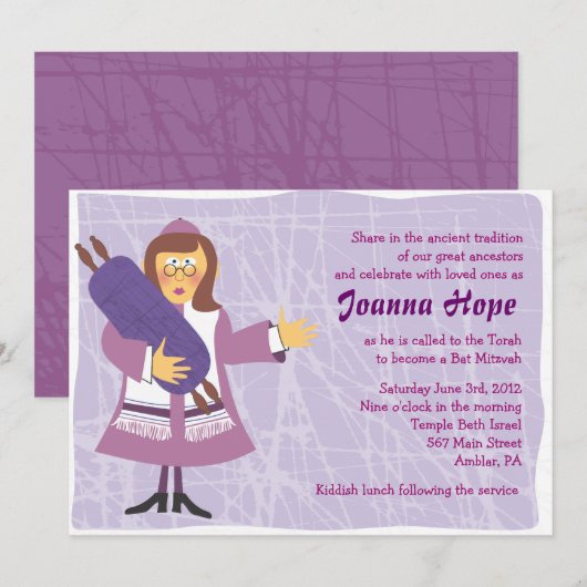 Quirky Vrouw Bar Bat Mitzvah Uitnodiging (Voorkant / Achterkant)