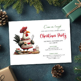 Quirky Watercolor Chicken Festive Holiday Invite Kaart