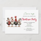 Quirky Watercolor Chickens Red Green Christmas  Kaart (Voorkant)