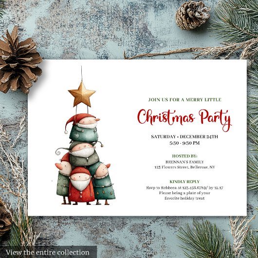 Quirky watercolor Christmas party invitation card Kaart