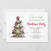 Quirky Watercolor Christmas Tree Festive Invite Kaart (Voorkant)