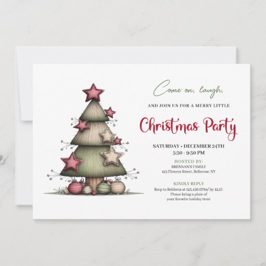 Quirky Watercolor Christmas Tree Festive Invite Kaart (Voorkant)