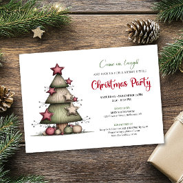 Quirky Watercolor Christmas Tree Festive Invite Kaart