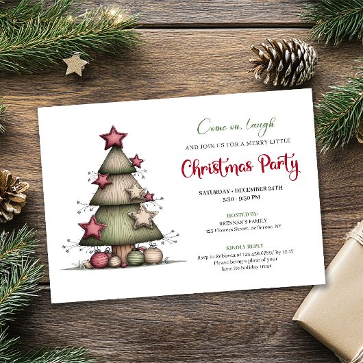 Quirky Watercolor Christmas Tree Festive Invite Kaart