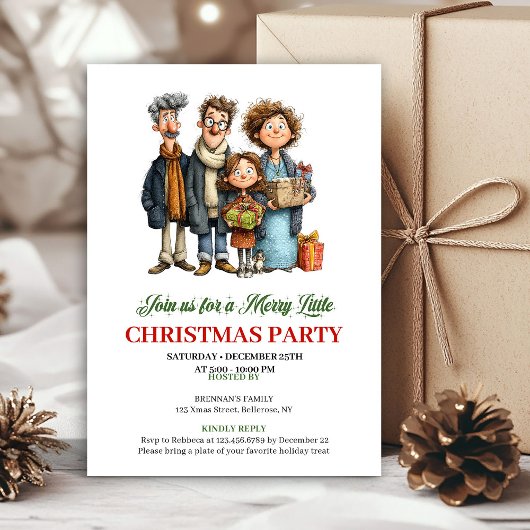 Quirky Watercolor Family Holiday Celebration Card Kaart