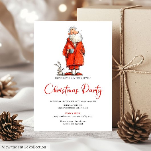 Quirky Watercolor Santa Claus Holiday Party Invite Kaart