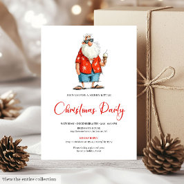 Quirky Watercolor Santa Funny Christmas Invitation Kaart