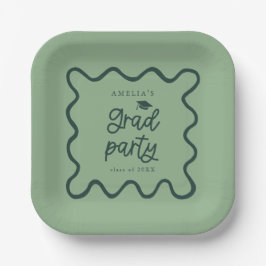 Quirky Wavy Line Green Afstudeerder Party Papieren Bordje