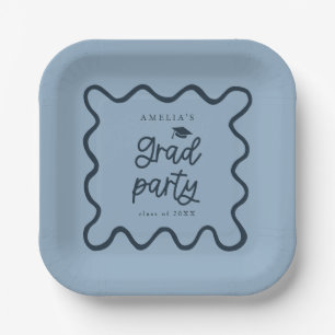 Quirky Wavy Line Navy Afstudeerder Party Papieren Bordje