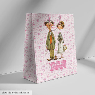 Quirky Wedding Couple Gift Bag Gepersonaliseerde H Medium Cadeauzakje