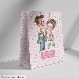 Quirky Wedding Gift Bag Cartoon Passen getrouwd Hu Medium Cadeauzakje