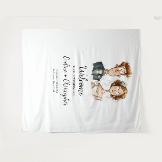 Quirky Wedding Tapestry Waterverf Passen getrouwd  Wandkleed (Voorkant (horizontaal))